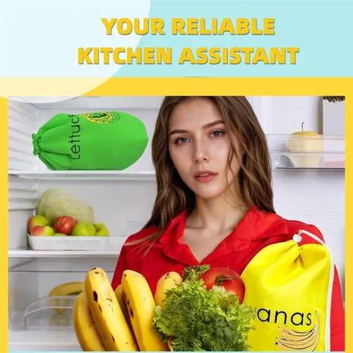 Miniatura 8 de Bolsas pequeñas de malla con cordón, paquete de 3 + 5 películas adicionales, almacenamiento lavable y reutilizable para refrigerador, mantiene