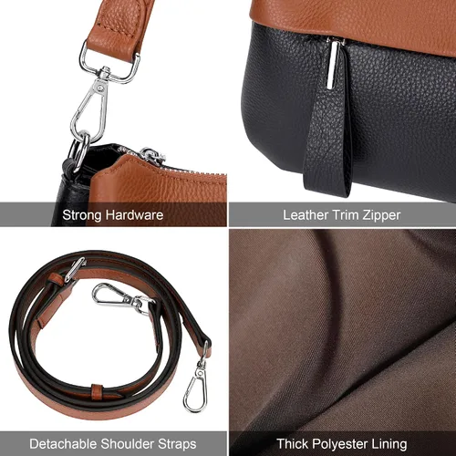 Miniatura 16 de Over Earth Genuine Leather Crossbody Bags for Women Small Hobo Handbags Shoulder Purses with 2 Detachable Straps