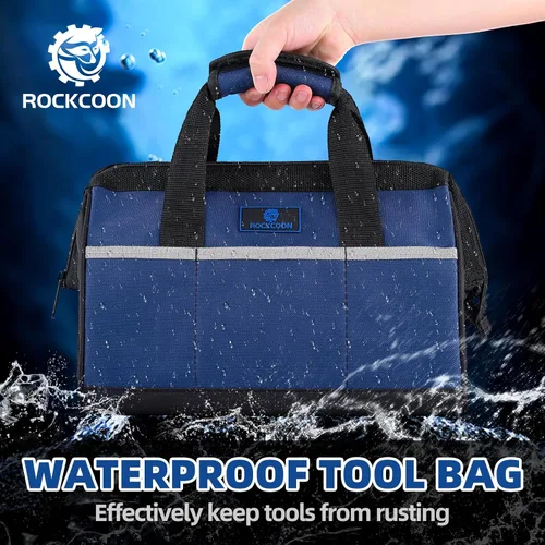 Miniatura 5 de Bolsa de herramientas de 13 pulgadas, organizador de herramientas de boca ancha para almacenamiento de herramientas, resistente y resistente al
