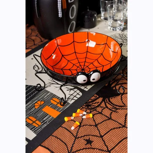 Miniatura 4 de Camino de mesa de Halloween, mantel redondo de encaje de araña de 40 pulgadas, mantel de Halloween para cena de Halloween (negro)