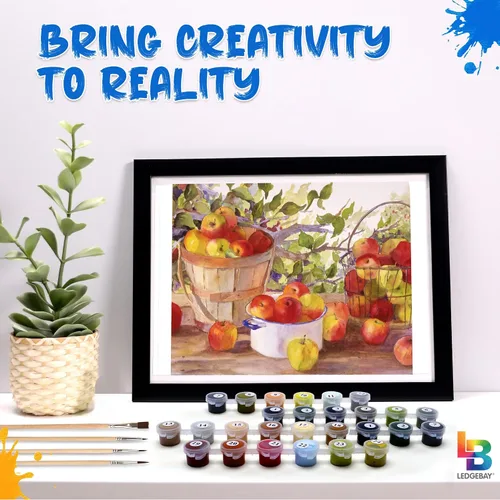 Miniatura 9 de Ledgebay Pintura por números, para adultos, de principiantes a avanzados, divertidos proyectos de arte y manualidades, Cosecha de manzana, 16 x 20