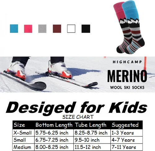 Miniatura 7 de HIGHCAMP 2 pares de calcetines de lana merina para niños de esquí y snowboard, calcetines de nieve de invierno para niños, niños y niñas