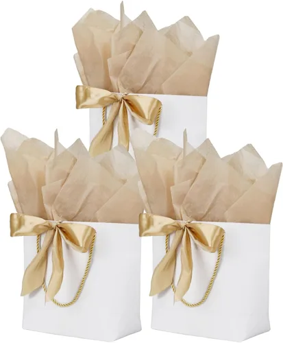 Miniatura 10 de Aosric Paquete de 12 bolsas de regalo negras con cinta de lazo, 7.48 x 3.54 x 7.9 pulgadas, elegante bolsa de regalo de cartulina pequeña con asas