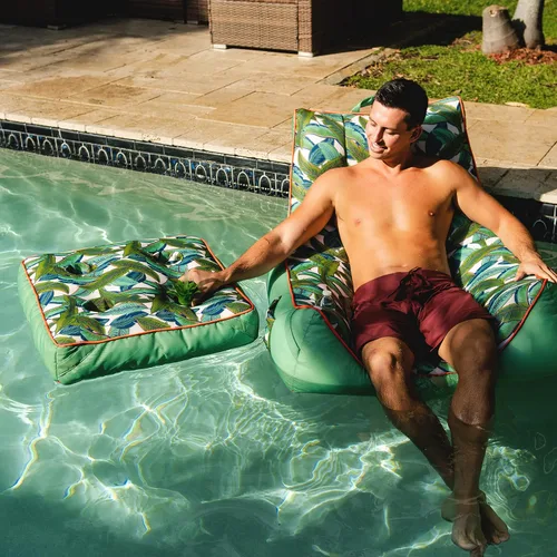 Miniatura 4 de Big Joe Captain's Caddie - Flotador para piscina, no necesita inflado, malla de doble cara verde palmera tropical, tela de drenaje rápido, 2 pies