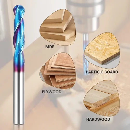 Miniatura 5 de HQMaster Broca de nariz de bola de enrutador de corte ascendente de 1/4 pulgadas de vástago de carburo sólido Broca de enrutador CNC