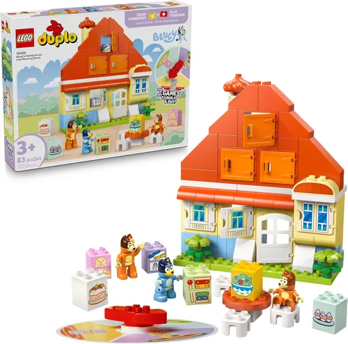LEGO DUPLO Bluey: Casa Familiar de Bluey con Juego de Memoria - Juguete para Niños Pequeños de 3+ Años - Set de Juego de Memoria Incluye Figura de