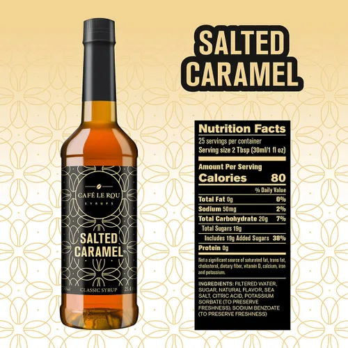 Miniatura 5 de Café Le Rou Jarabe de café variado, paquete de 5, 25.4 onzas, vainilla, vainilla francesa, caramelo, caramelo salado, jarabe saborizante de café