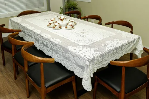 Miniatura 2 de GEFEII Mantel rectangular de encaje blanco para mesa rectangular, manteles de encaje de ganchillo, manteles de mesa oblongos, mantel de encaje