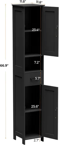 Miniatura 3 de HOMHEDY - Armario alto de 67 pulgadas con 2 puertas tipo granero, 1 cajón, estantes ajustables, unidad estrecha para baño, sala de estar, entrada