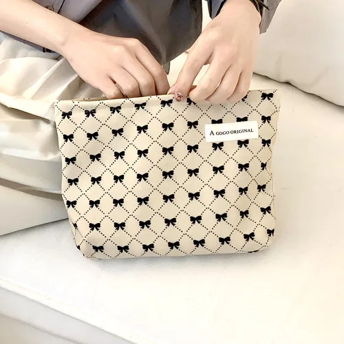 Miniatura 3 de Bolsa de maquillaje estética grande, bolsas de cosméticos florales para mujeres y niñas, organizador de maquillaje de lona con cremallera, bolsa