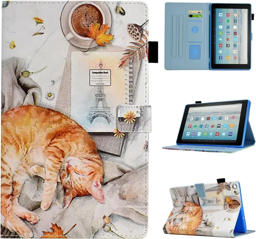 Miniatura 9 de Funda para tablet Fire HD 8 (8ª/7ª/6ª generación, versión 2018/2017/2016), funda protectora de piel sintética con función atril y encendido Flores