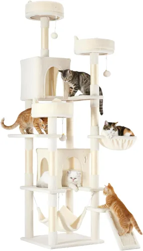 Miniatura 34 de DUMOS Torre grande de árbol para gatos de 66 pulgadas, torre alta de escalada para gatos de varios niveles con postes rascadores de sisal natural