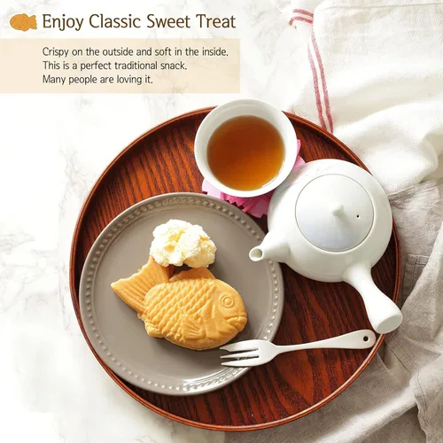 Miniatura 3 de Taiyaki - Máquina para hacer gofres con forma de pescado antiadherente para hornear doble con mango antiquemaduras, máquina japonesa de fabricación