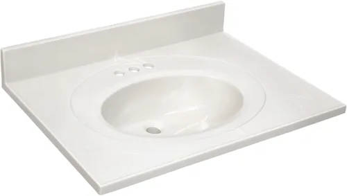 Miniatura 12 de Design House Tapa de tocador con lavabo, protector contra salpicaduras de 4 pulgadas, mármol cultivado, resistente a las manchas, agujeros Blanco