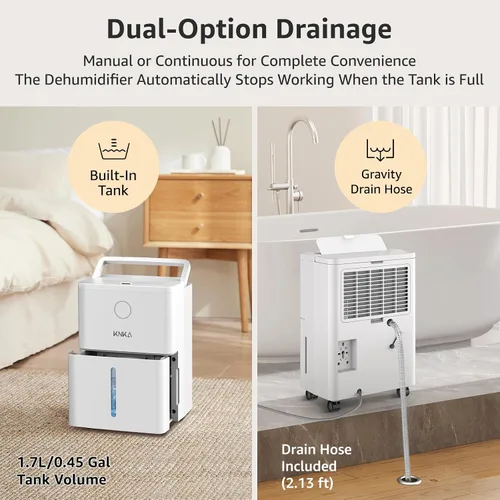 Miniatura 4 de KNKA 1600 sq.ft Dehumidifiers for Basement, 21 Pint Dehumidifiers for Home with Drain Hose, Continuous Drainage, Washable Filter, Intelligent