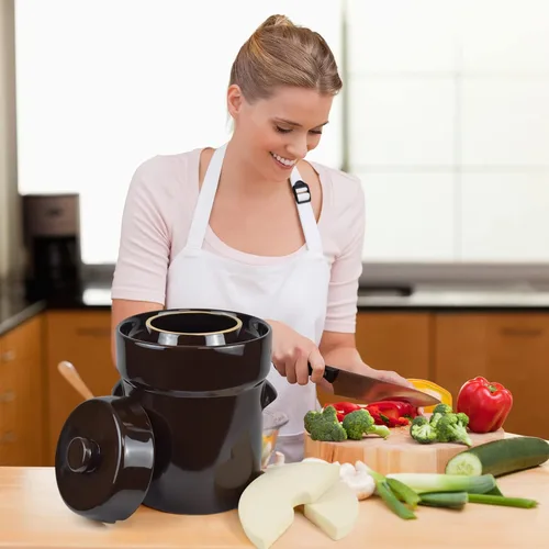 Miniatura 7 de Fermentation Crock Jar 10 litros/2.6 galones – Olla de gres para fermentación, decapado de kimchi, encurtidos, verduras, kombucha – fermentador