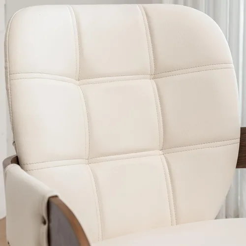 Miniatura 6 de Juego de 2 sillas de comedor giratorias, sillas de comedor modernas de mediados de siglo con brazos y respaldo curvo, madera curvada de piel Nogal