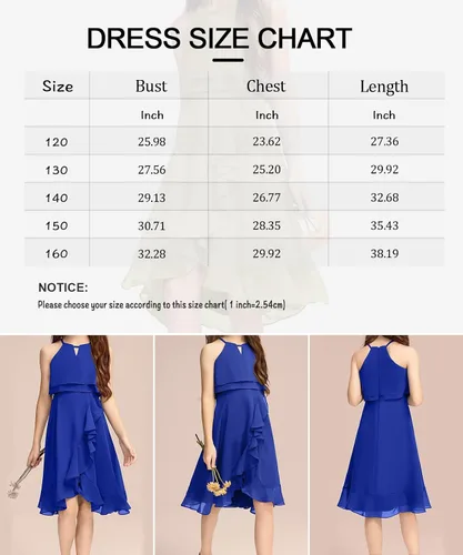 Miniatura 6 de Vestido de dama de honor para niños, de gasa, con cuello halter, acampanado, elegante, para boda, de 5 a 14 años