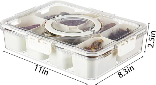 Miniatura 5 de Caja dividida para aperitivos con asa, bandeja para servir alimentos, tabla de charcutería con tapa, contenedor apilable de frutas y verduras con 8