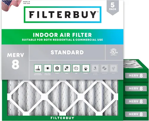 Miniatura 16 de Filterbuy Filtro de aire de 8 x 14 x 1 pulgadas MERV 8, protección contra el polvo (paquete de 5), filtros de aire de repuesto plisados HVAC