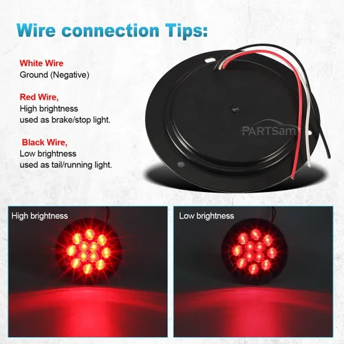 Miniatura 7 de Partsam 2 piezas de 10,2 cm de luz roja de freno, giro y marcha atrás para camiones y remolques con montaje en brida y 12 diodos de utilidad rojo
