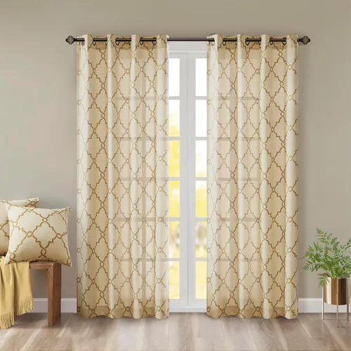Miniatura 22 de Madison Park Saratoga - Cortina individual para ventana con filtro de luz, estampado de calado, 1 panel con ojales en la parte superior, para sala