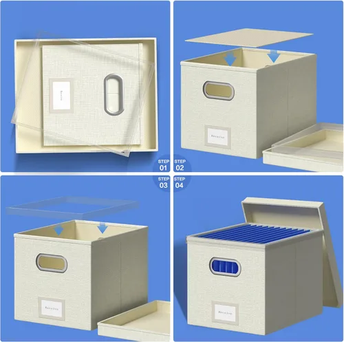 Miniatura 7 de Caja organizadora de archivos - Cajas de archivos para colgar archivos con tapa, juego de 3 carpetas decorativas colgantes organizadoras con rieles