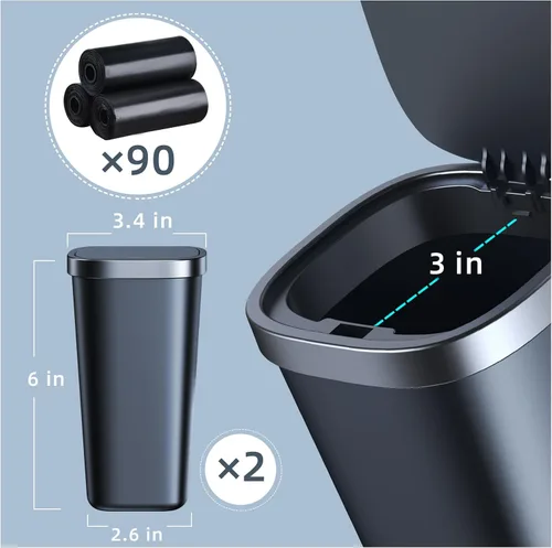 Miniatura 5 de Paquete de 2 mini botes de basura para automóvil con tapa y 90 bolsas, bote de basura pequeño para puerta de automóvil, hogar, oficina, dormitorio