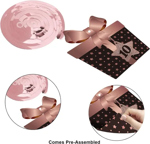 Miniatura 4 de Decoraciones colgantes de techo de remolinos de 10 años, 10 espirales colgantes de papel de aluminio con recortes para 10 años de edad, suministros