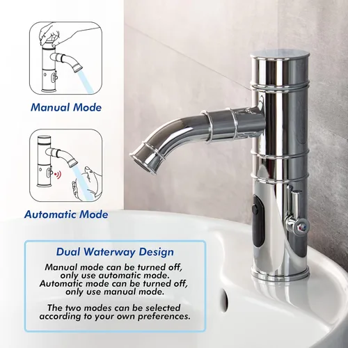 Miniatura 2 de Grifo de baño sin contacto con caño giratorio y opción manual, grifo de lavabo de baño con control de temperatura y control de flujo, cromo, TS-5501C