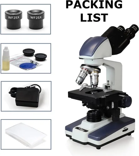 Miniatura 7 de Microscopio compuesto binocular Siedentopf VS-60B-RC, aumento 40X-2500X, oculares de campo ancho 10X y 25X, etapa mecánica de doble capa