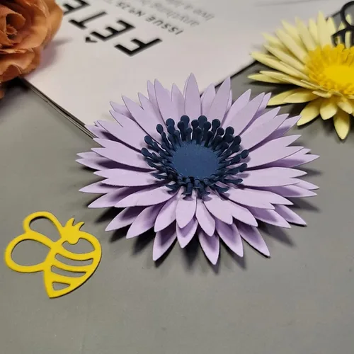 Miniatura 5 de Troqueles de metal de flores en capas 3D, equinácea para plantas, hojas de flores de margarita, marco de abeja, plantillas de corte de boda