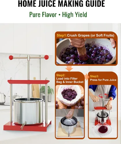 Miniatura 5 de Prensa de vino manual con asa superior EJWOX 0.53 galones - Prensa de acero inoxidable para frutas y hierbas para jugo, sidra, tintura Rojo
