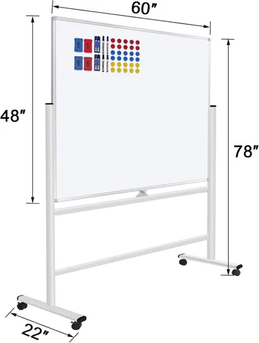 Miniatura 7 de H-Qprobd Pizarra blanca móvil de 60"x48" pulgadas de doble cara magnética de borrado en seco sobre ruedas - Pizarras blancas rodantes comerciales