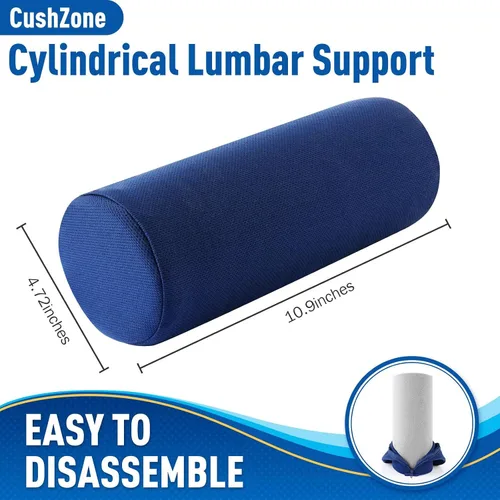 Miniatura 2 de CushZone Almohada lumbar de apoyo en rollo para silla de oficina, automóvil, silla de juegos, cojín de respaldo de espuma con memoria con funda Azul