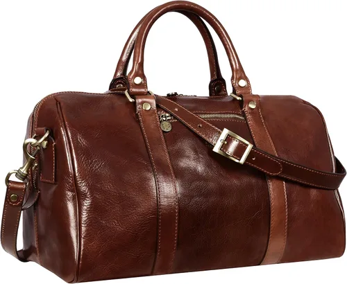 Miniatura 3 de Bolsa de lona pequeña de cuero de grano completo, bolsa de gimnasio para fin de semana unisex, color marrón, resistencia al tiempo, Marrón