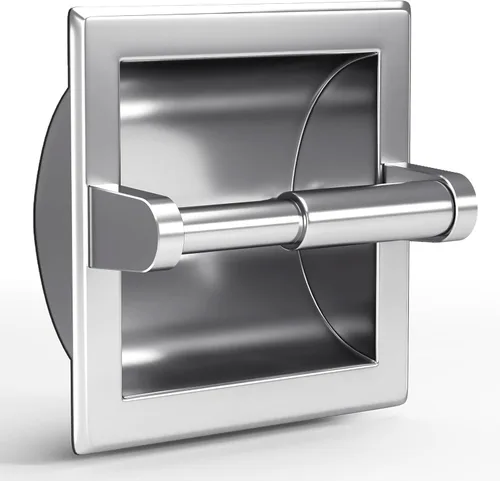 Smack Soporte de papel higiénico empotrable cromado pulido, soporte de pared para baño, soporte de papel higiénico empotrado, incluye soporte de