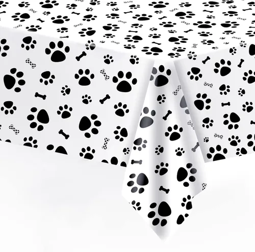 Miniatura 10 de DUAIAI Mantel con estampado de patas, 1 paquete de plástico de tamaño grande de 54 x 108 pulgadas, mantel con estampado de pata de perro y letrero