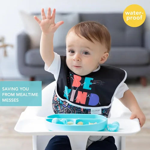 Miniatura 2 de Bumkins SuperBib, babero de bebé, impermeable, tela lavable, se adapta a bebés y niños pequeños de 6 a 24 meses, Be Kind (paquete de 3)