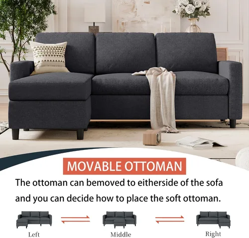 Miniatura 4 de SUNLEI Sofá seccional modular de 187 cm, cómodo sofá tipo nube con otomano móvil, sofá modular en forma de L de asiento profundo, sofás seccionales