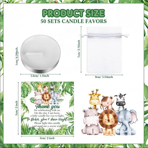 Miniatura 2 de MTLEE 50 Juegos de Velas para Baby Shower, Regalos de Fiesta para Invitados, Incluyendo 50 Mini Velas de Té, Etiquetas de Agradecimiento y Bolsas