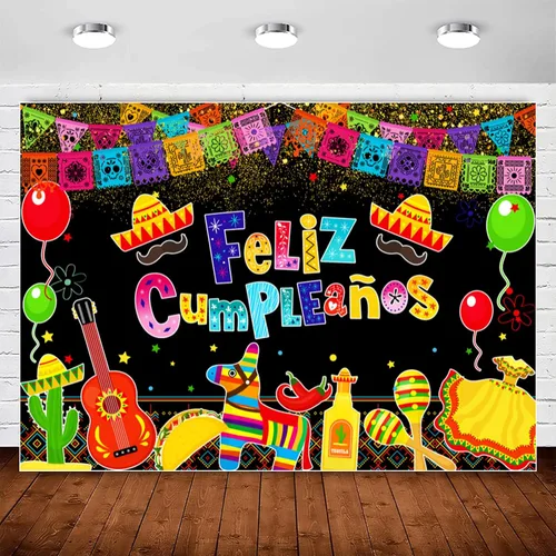 Telón de fondo de fiesta mexicana para fiesta de cumpleaños, decoración colorida de Cinco de Mayo, Taco, carnaval, fotografía, fondo de fiesta de