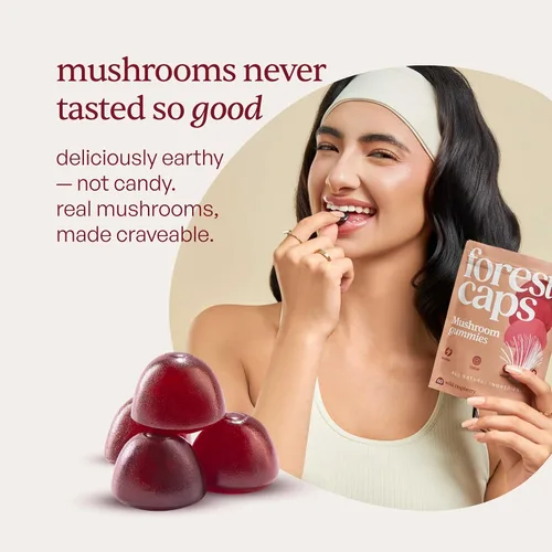 Miniatura 3 de Forest Caps Gomitas de hongos – Melena de León, Reishi y Cordyceps – Enfoque, calma y energía natural – Extractos corporales frutales orgánicos