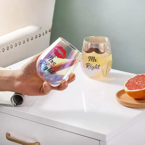 Miniatura 4 de SHENDONG Mr Right Mrs Always Right Copas de vino para parejas, regalo para parejas, compromiso, Navidad, boda, despedida de soltera, regalos
