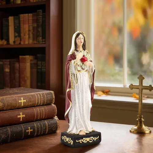 Miniatura 6 de Estatua católica de Virgen María de 8 pulgadas de alto, figura de la Virgen María con corazón sagrado, estatua de resina pintada a mano para sala