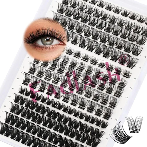 FADLASH Extensiones de pestañas en racimo de pestañas de 0.35-0.70 pulgadas, para colocar en casa, rizado D, pestañas individuales en casa