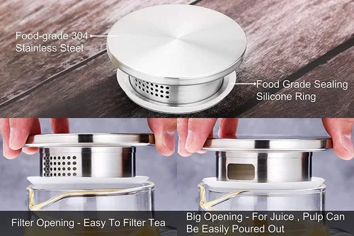 Miniatura 4 de Jarra de vidrio de borosilicato con tapa, 1.8L/60 onzas, resistente al calor, jarra de agua con asa para refrigerador, jarra grande de té helado
