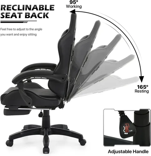 Miniatura 6 de MoNiBloom Silla de juegos de computadora con reposapiés y soporte lumbar, silla de carreras ergonómica de altura ajustable para adultos