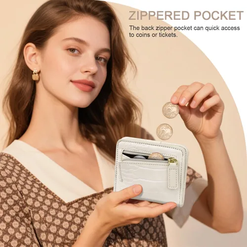 Miniatura 4 de Billetera para mujer, pequeña, plegable, para tarjetas de crédito, con bloqueo Rfid, de lujo, piel sintética, de cocodrilo, monedero pequeño