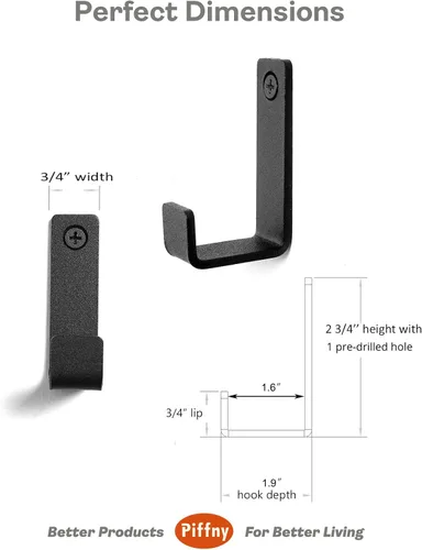 Miniatura 4 de Piffny Gancho para bata y toalla, paquete de 6 ganchos de pared de acero inoxidable resistentes para colgar toallas, abrigos, mochilas, llaves, etc.